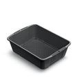 A rectangular black gardening sieve with adjustable mesh size, designed for sifting soil or compost.
