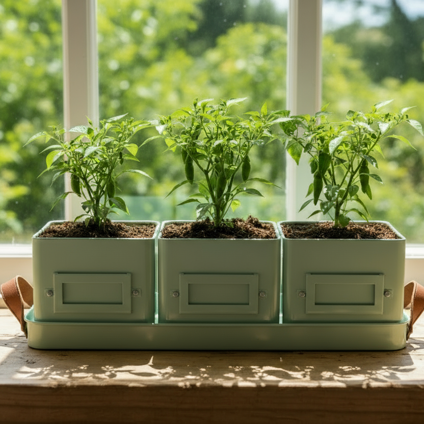 Mint green kitchen herb pots