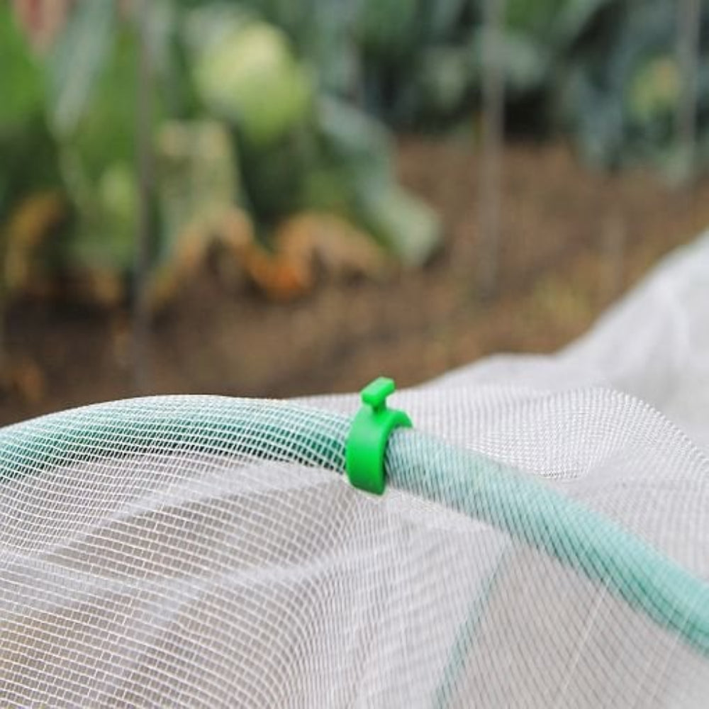 clips for green hoops securing netting
