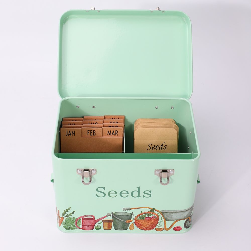 Mint Green Seed tin with envelopes and dividers