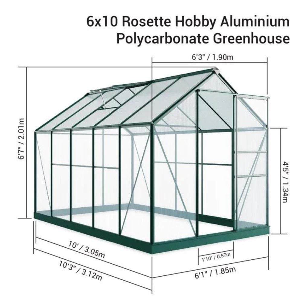 Diagram of a 6 x 10 greenhouse dimentions