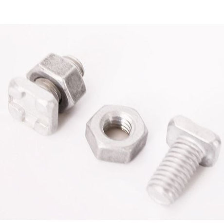 A set of square head bolts and nuts made of metal