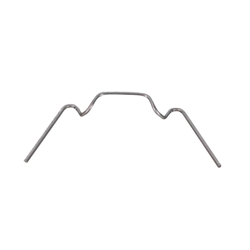 A silver-colored metal wire 'W' clip