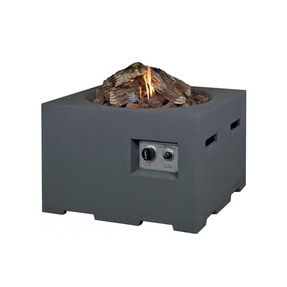Grey outdoor Fire Pit cube on white background