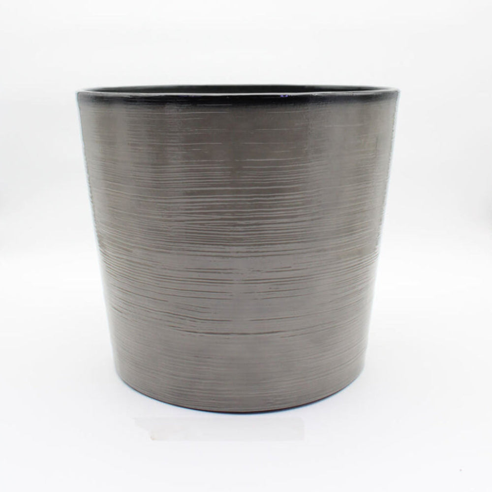 Gray textured flower pot on a white background
