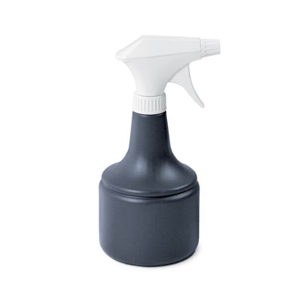 A green plastic hand spray bottle with a white spray nozzle and pump handle.