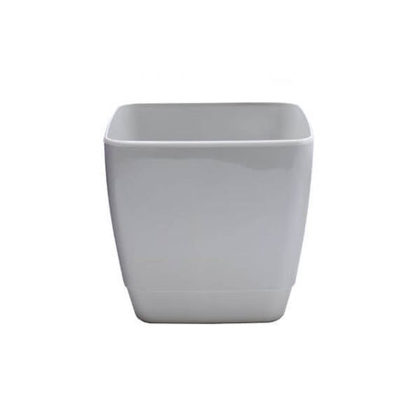 Three square-shaped indoor plant pots in white.