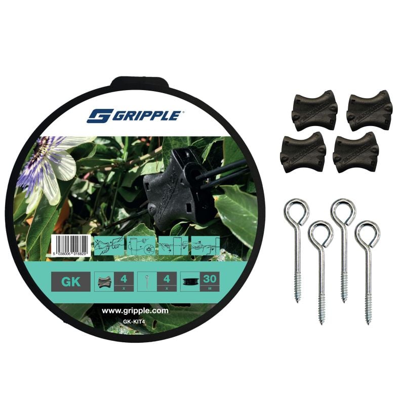A black plastic Gripple plant support system