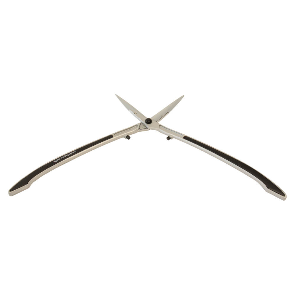 Pair of curved garden shears on a white background
