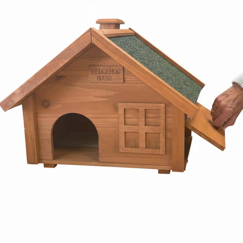 premium hedgehog house side door being opened