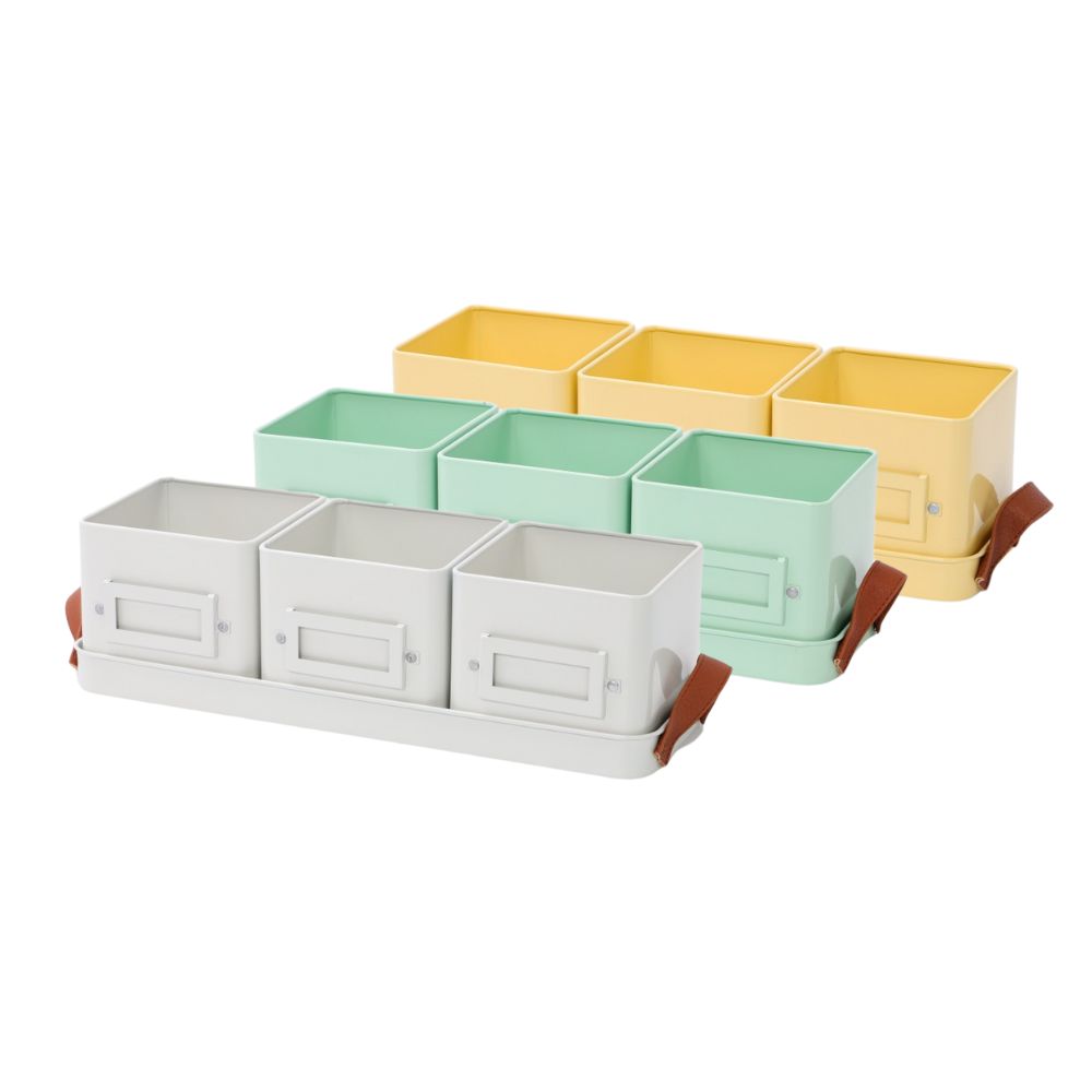 Empty Kitchen herb pots in three colours