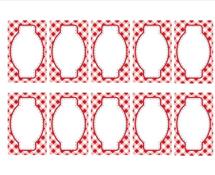 A set of red and white gingham style jam jar labels.