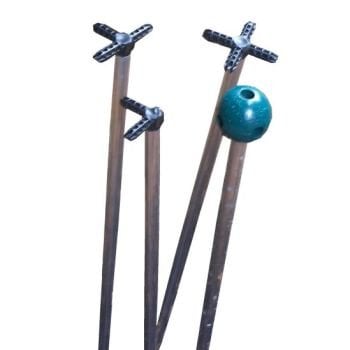 Image shows joiners and buildaballs on aluminium poles for building garden cages