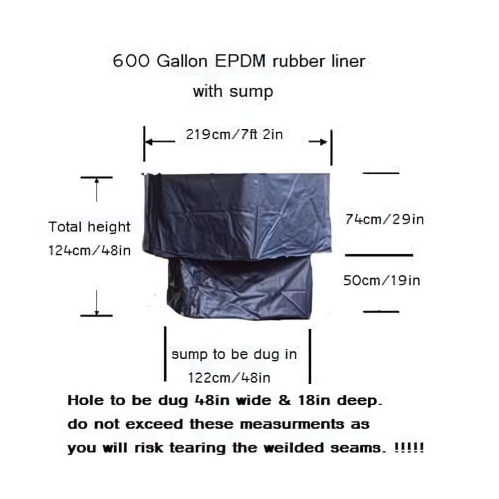 dimensions of 600 gallon koi pond