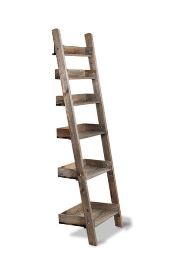 A wooden ladder shelf with total of 6 shelves