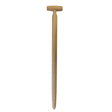 A long handled wooden dibber with inch markings for measuring hole depth.