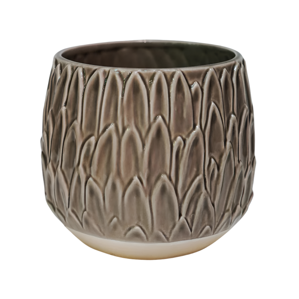 mocha leaf embossed ceramic indoor planter