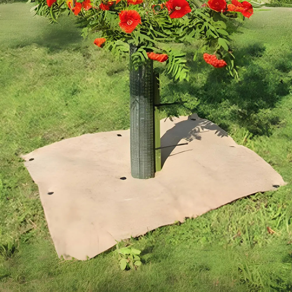 mulch mat around the base of a growing tree