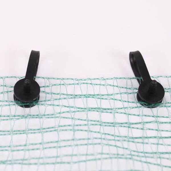 Two black garden netting clips