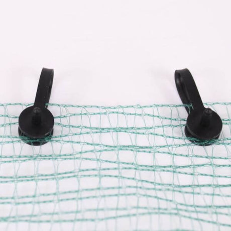 Two black garden netting clips
