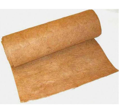 A roll of natural jute hanging basket liner fabric.