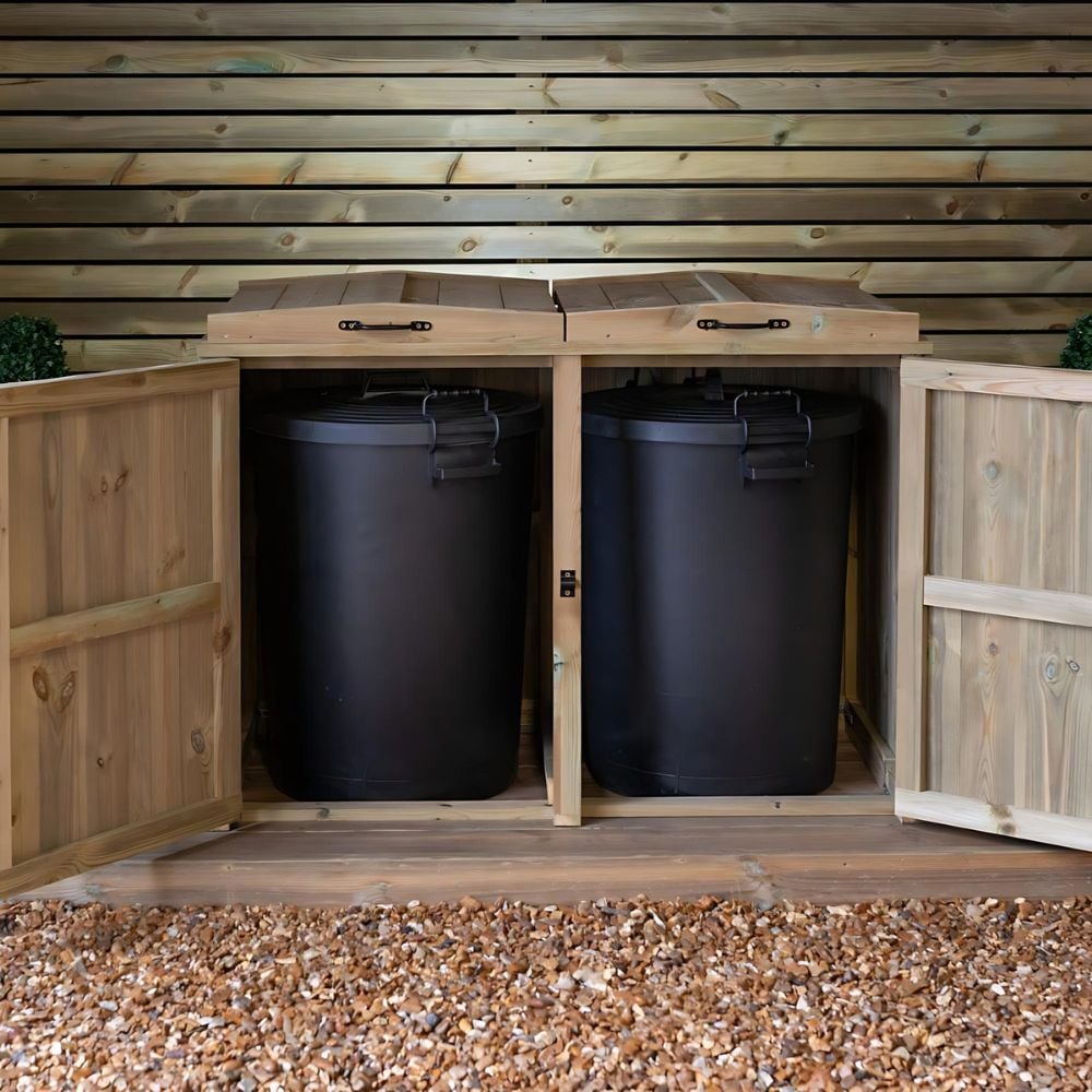 front facing view of double doored bin storage for a tidy space