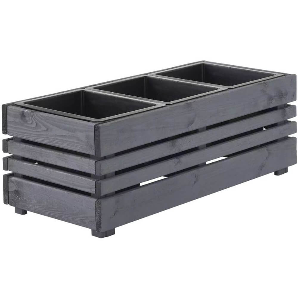 Wooden planter box with three compartments