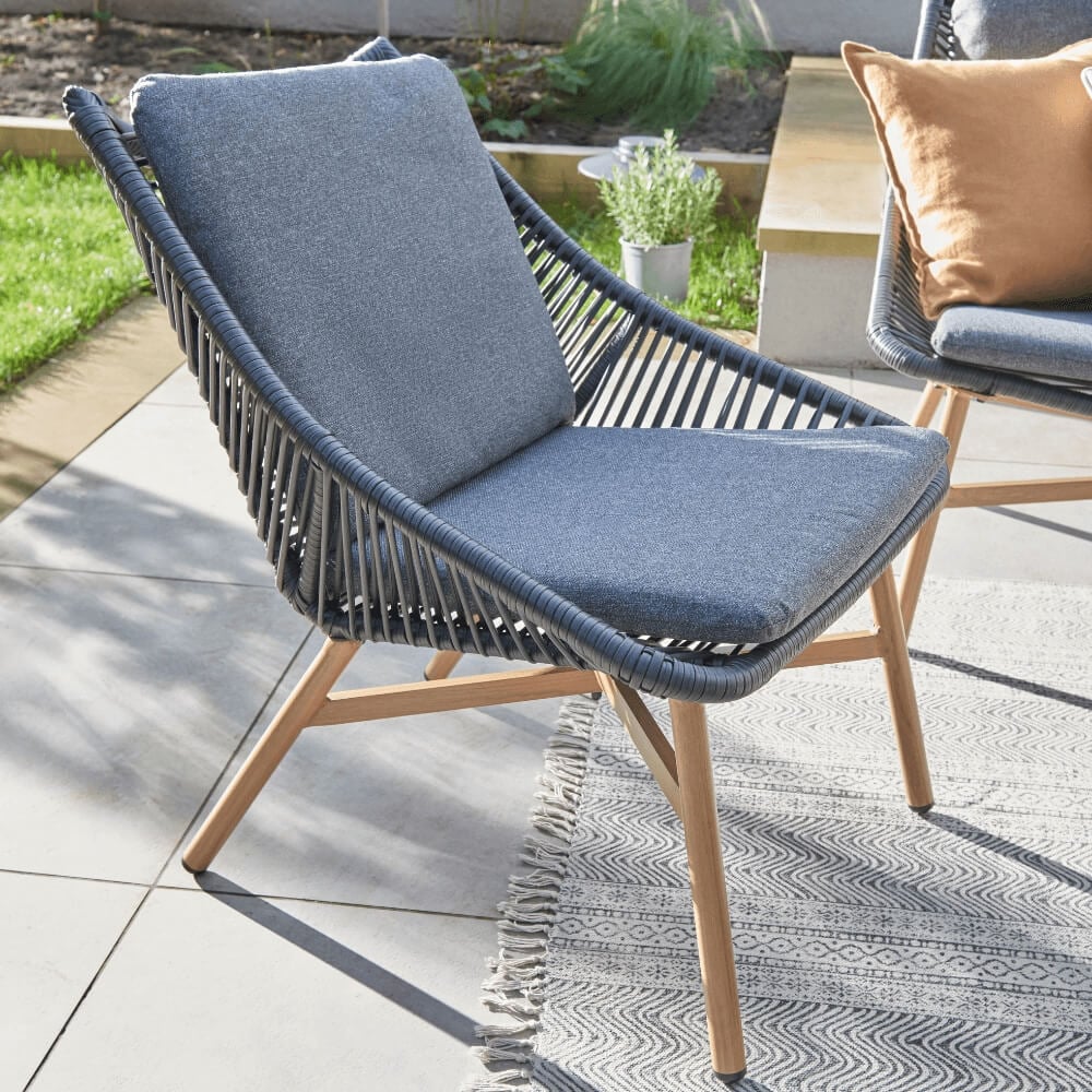 Wicker garden lounge set in grey in garden