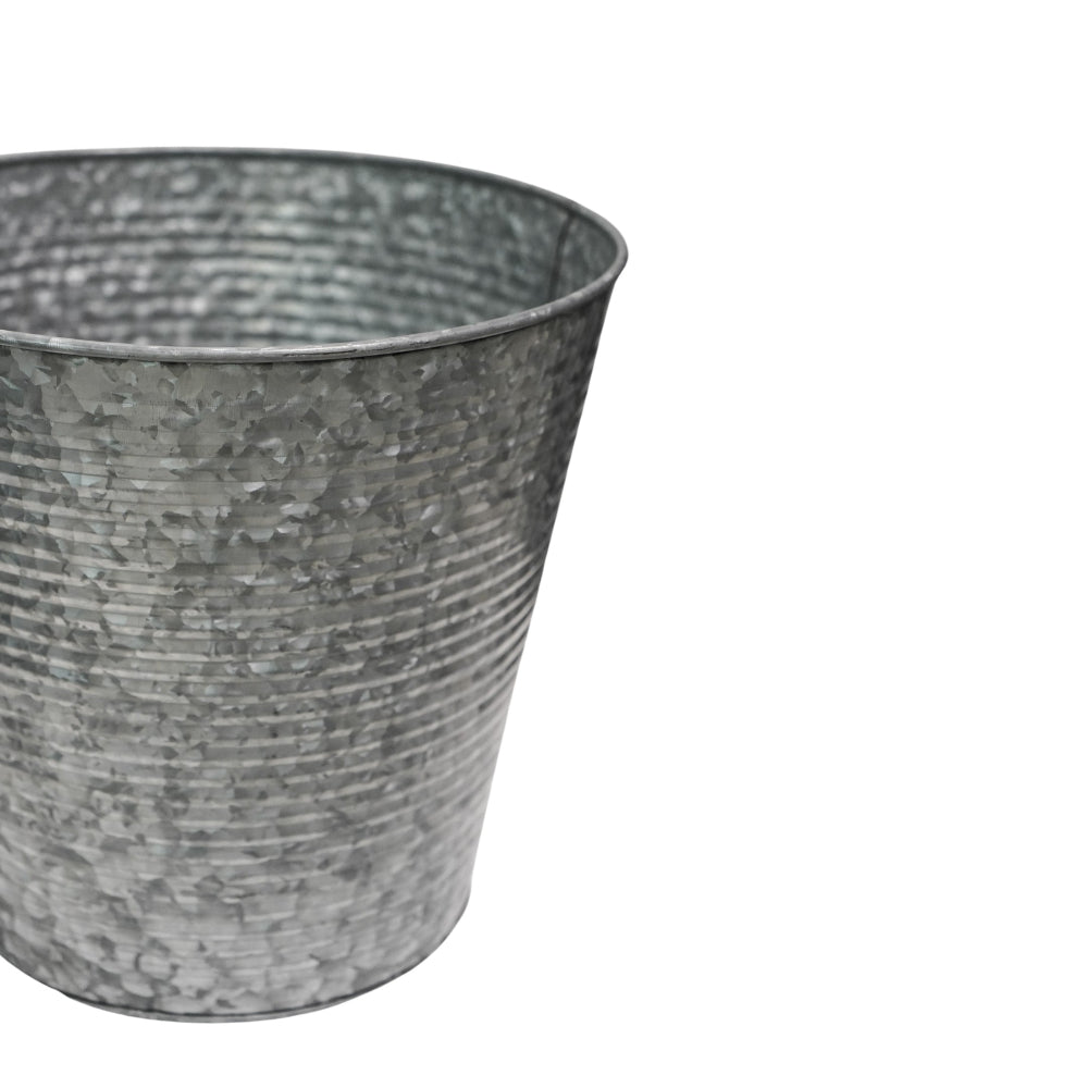 outdoor ribbed galvanised plant pot