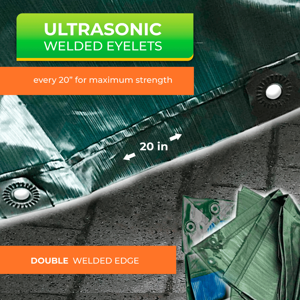 ultrasonic welded eyelets on waterproof tarpaulin cover