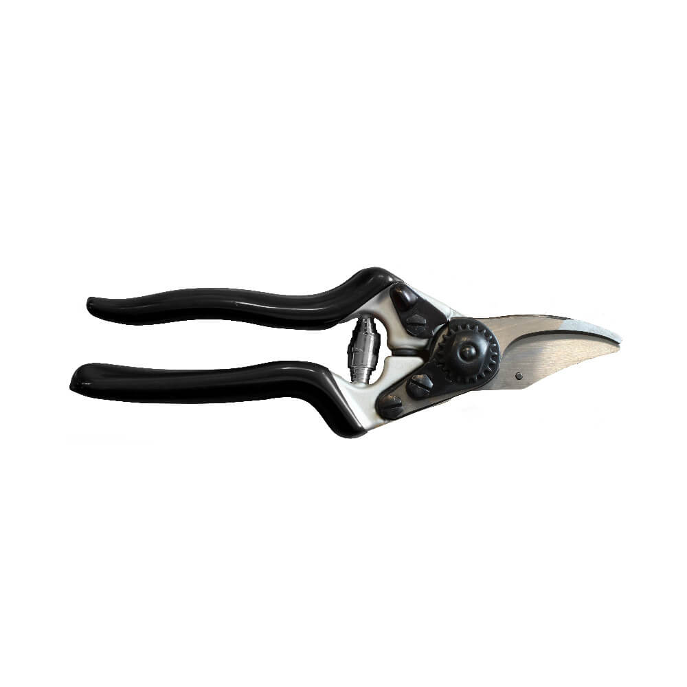 Black pruning shears on a white background