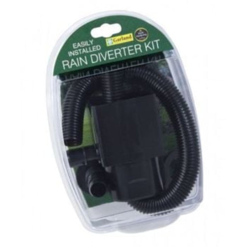 Packaged rain water diverter kit including a diverter, connector, washer, nut, and hose.