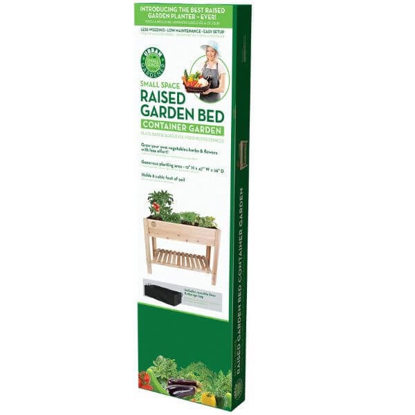 Small raised cedar veggie planter in packet