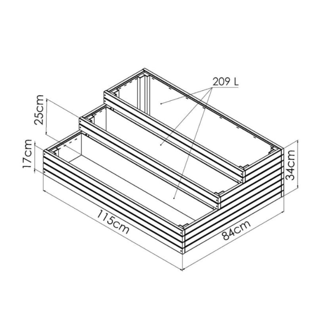 Dimensions of a rectangular garden bed with measurements in centimeters.
