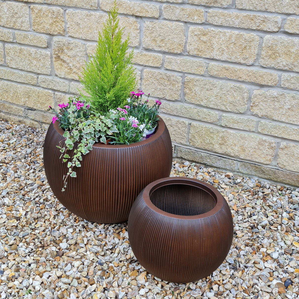 brown ridged garden planters