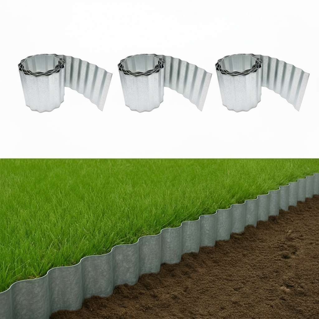 3 rolls of garden edge borders on grass