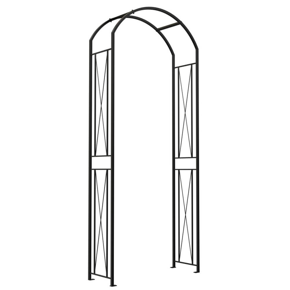 Black metal garden arch diagram on white background