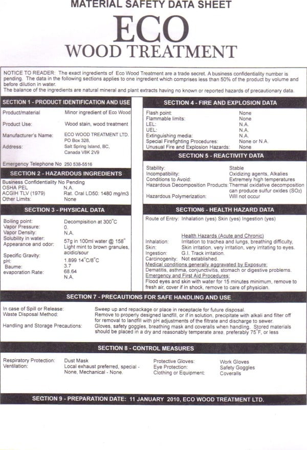 Eco Wood Safety data sheet