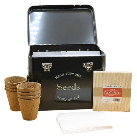 gift for gardener seed tin with pots and labels