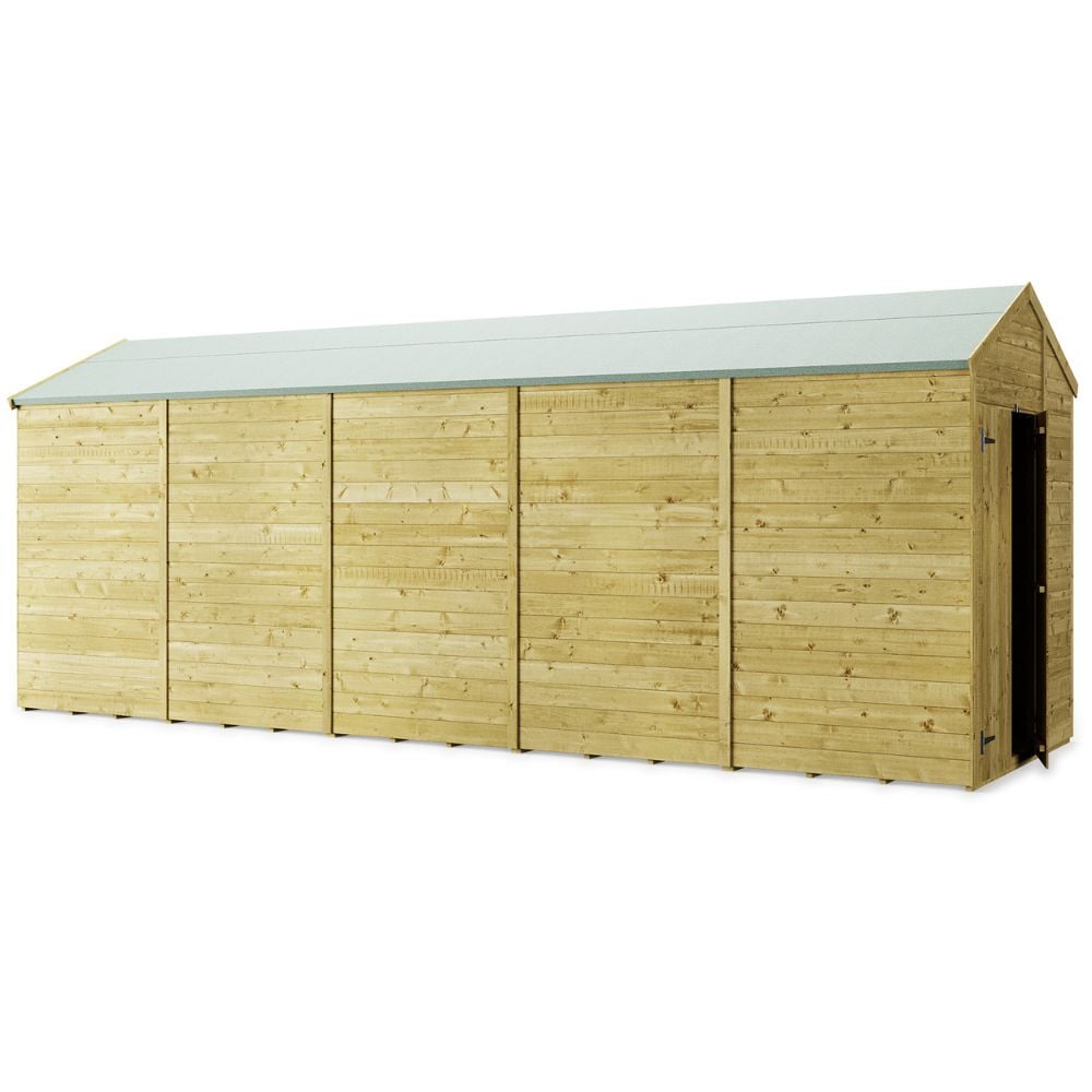 side view of a long wood shed