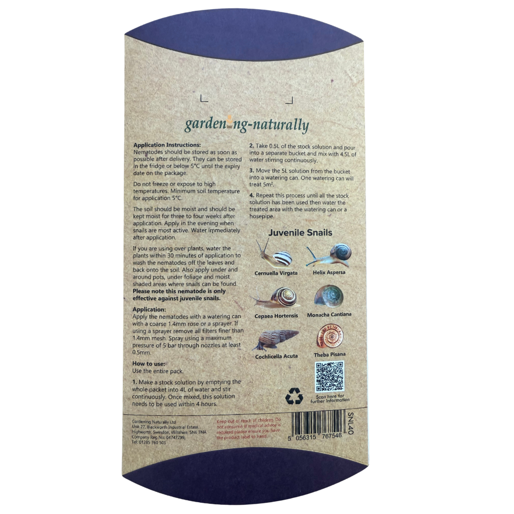 Back of a garden treatment packaging with application instructions and product details.