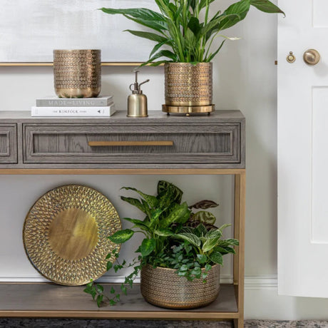 solis gold bowl embossed planter indors