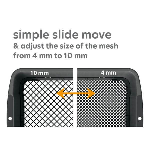 Infographics showing the sliding of a seed sieve from 10mm to 4mm