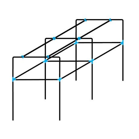 A black square domed walk-in fruit or vegetable cage made of aluminum with a few points of interest marked with blue dots.