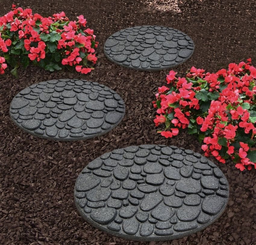Three round gray stepping stones