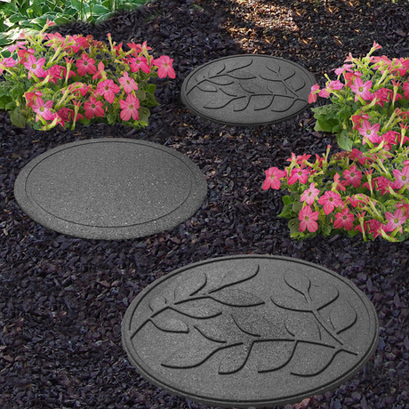 Stepping stones on bark going though flowers