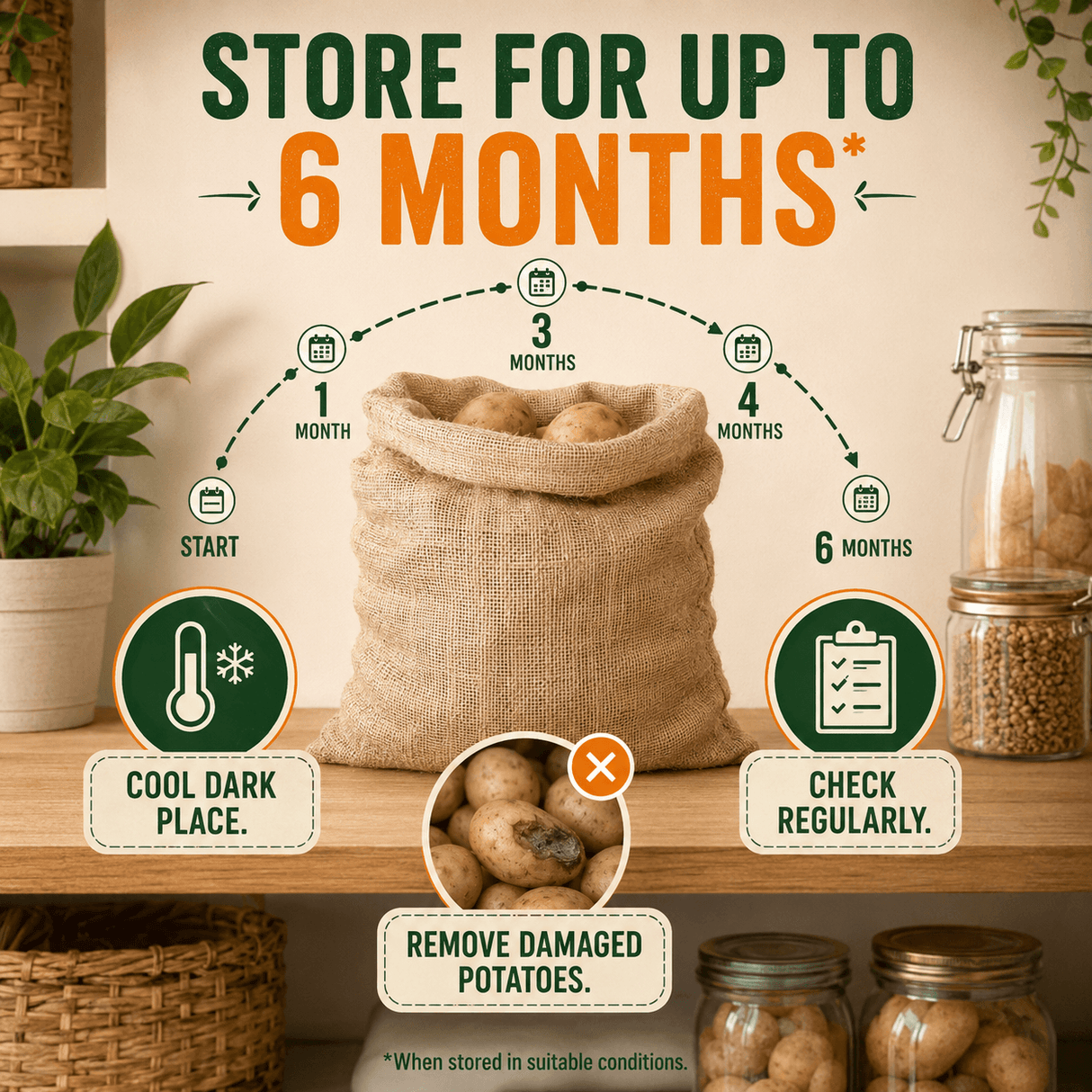 potato sacks storage on shelf
