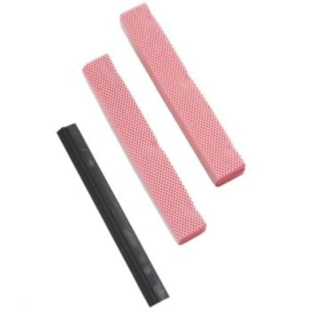 Two pink sponges and one black rubber blade, for use with swop top