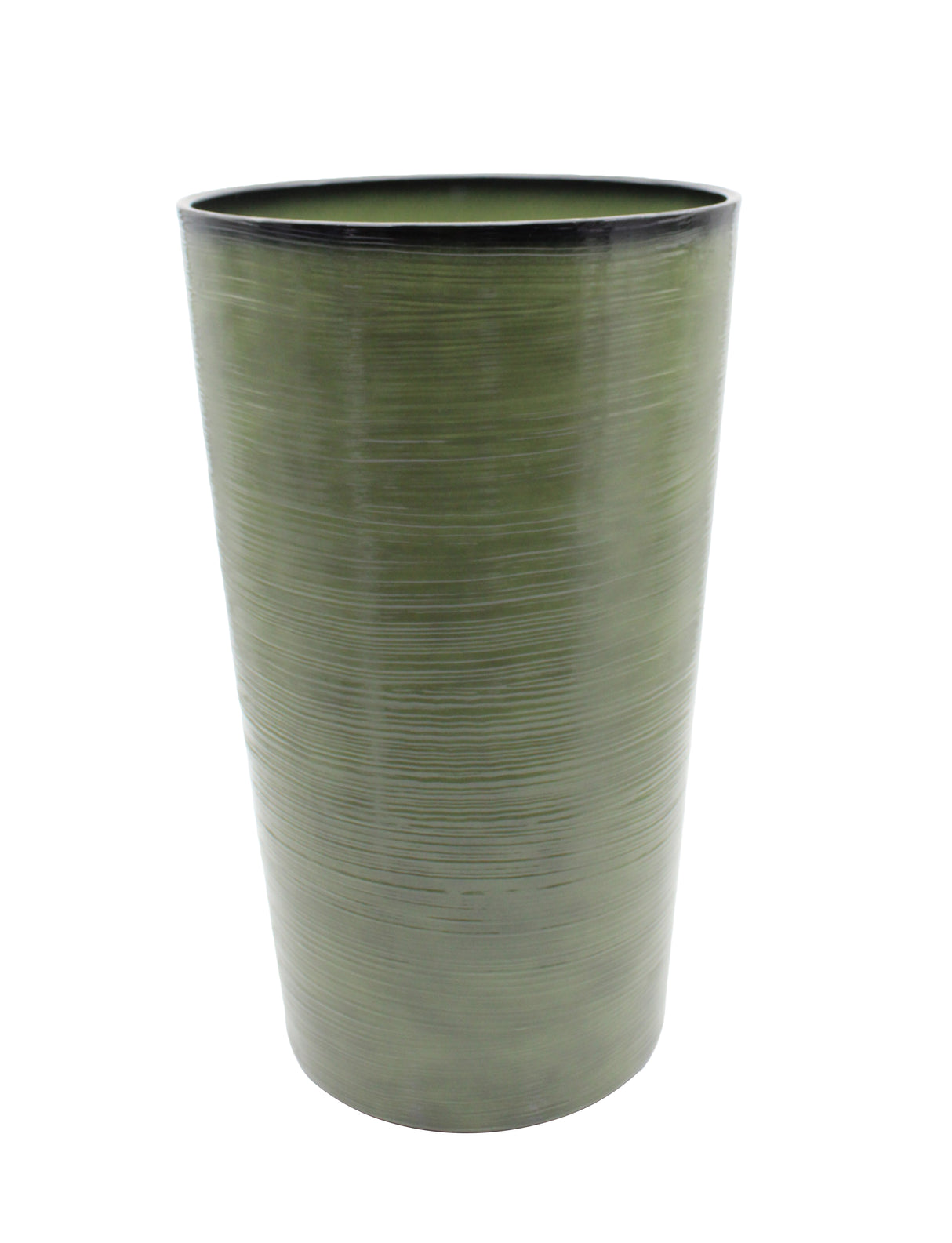 Green cylindrical vase on a white background