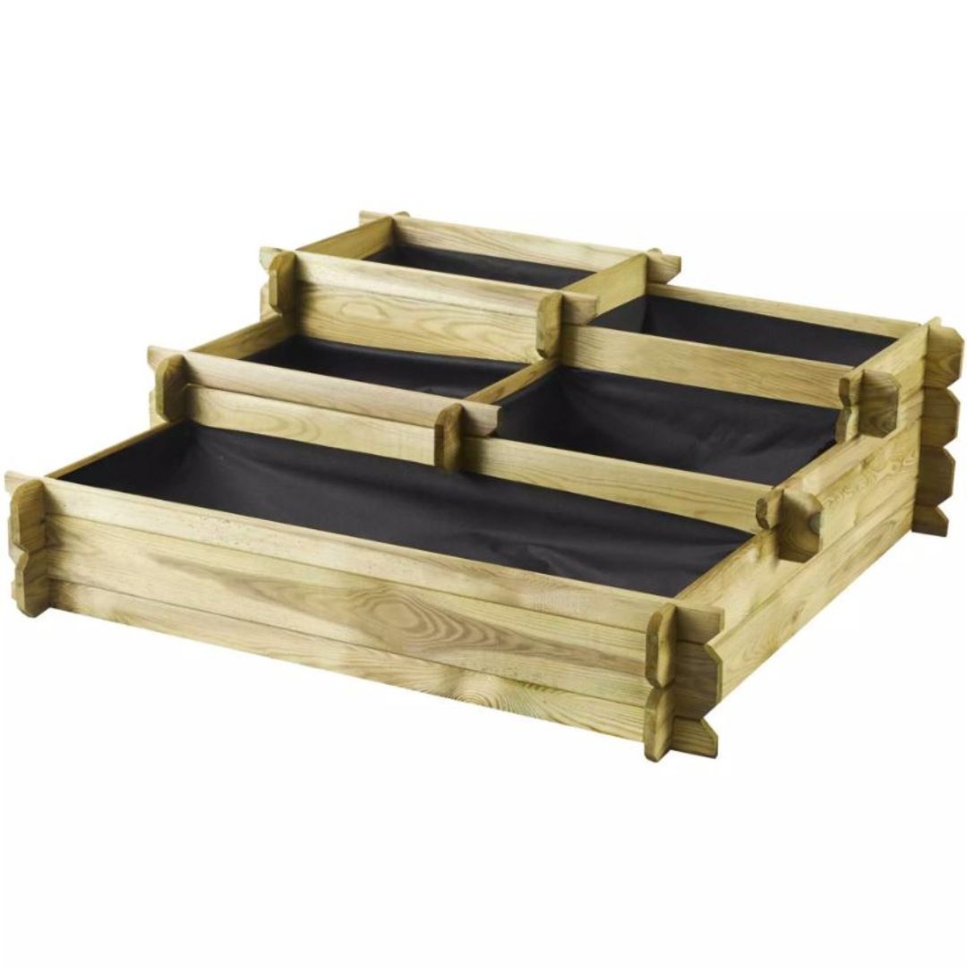Wooden mullit level raised bed empty on white backgrond